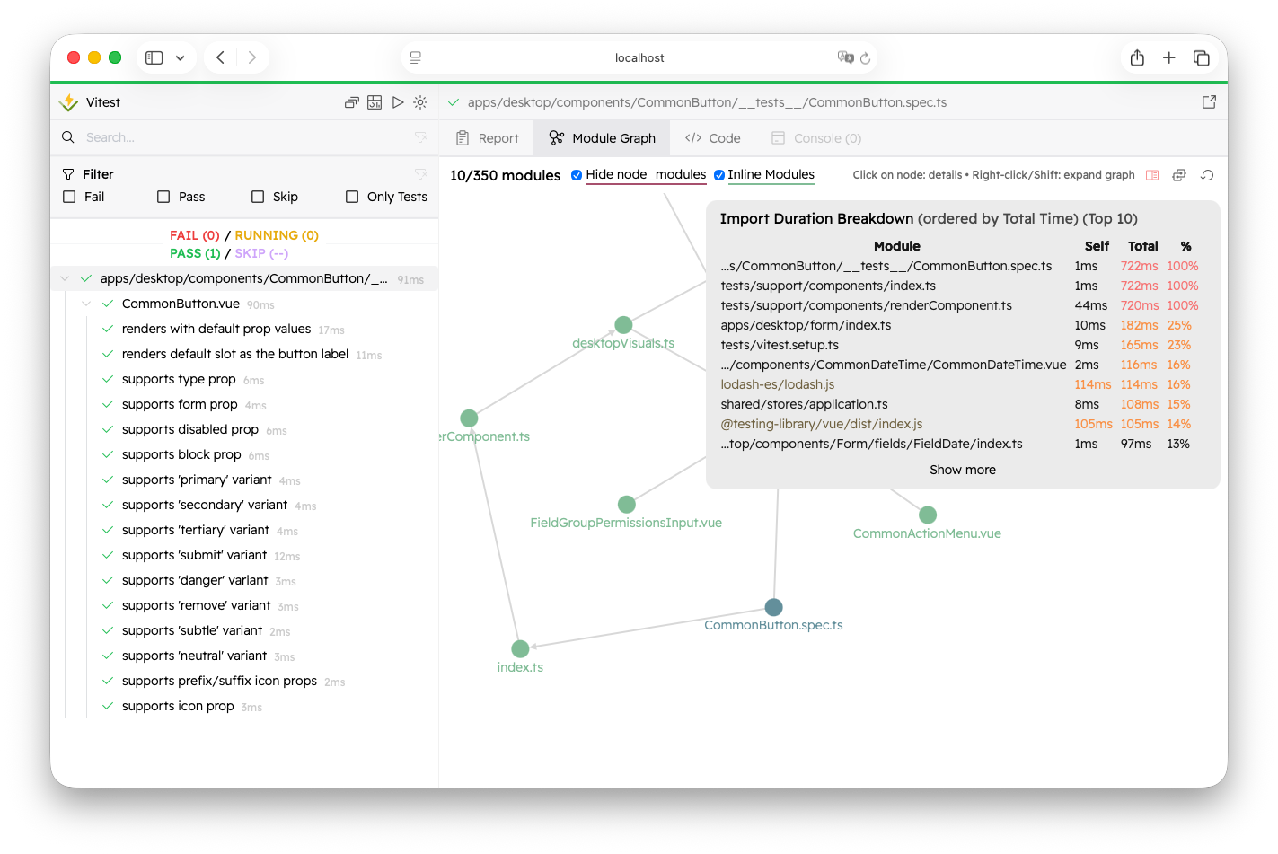 Import breakdown with a list of top 10 modules that take the longest time to load